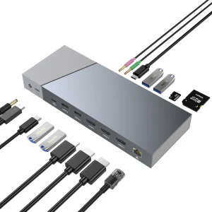 DisplayLink USB-A & USB-C Dockingsstation 1 till 15 för trippla monitorer 3xHDMI 4K30Hz för Mac M1 M2 Thunderbolt 3 & 4