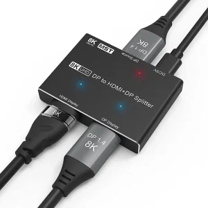 1 till 2 splitter 1xDisplayport till 1xHDMI och 1xDisplayport 8K30Hz stöd för MST och HDR