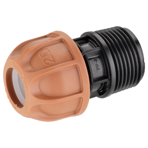 Claber plastkoppling 20 mm med gängad ände 1″ M.