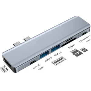 2 till 7 USB-C dockningsstation för MacBook Pro och Air 1xHDMI 4K30Hz 1xUSB-A 3.1 1xUSB-A 2.0 1xUSB-C 3.1 1xUSB-C 100W PD 1x SD/TF kortläsare