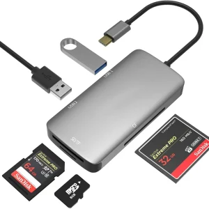 1 till 5 USB-C adapter SD/TF och CF kortläsare med 2xUSB3.0 upp till 5Gbps