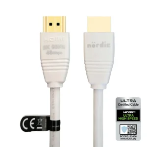 CERTIFIED CABLES 1m Ultra High Speed HDMI2.1 8K 60Hz 4K 120Hz 144Hz 48Gbps Dynamic HDR eARC Game Mode VRR Dolby ATMOS guldpläterad PVC vit