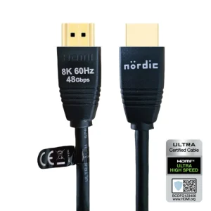 CERTIFIED CABLES 1m Ultra High Speed HDMI2.1 8K 60Hz 4K 120Hz 144Hz 48Gbps Dynamic HDR eARC Game Mode VRR Dolby ATMOS guldpläterad PVC svart