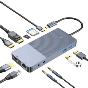 1 till 11 USB-C dockningstation för tre monitorer 2xHDMI 4K60Hz 1xDP4K60Hz  DP87W Thunderbolt 3/4 DisplayLink