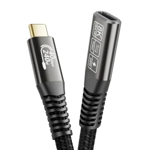 NÖRDIC 2m Thunderbolt 4 förlängningskabel, USB-C hane till hona, 100W snabbladdning, 40Gbps, 8K 60Hz