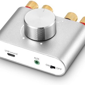 Bluetooth 5.0 Stereo amplifier digital Audio Class D förstärkare 2x50W AUX/USB/BT silver